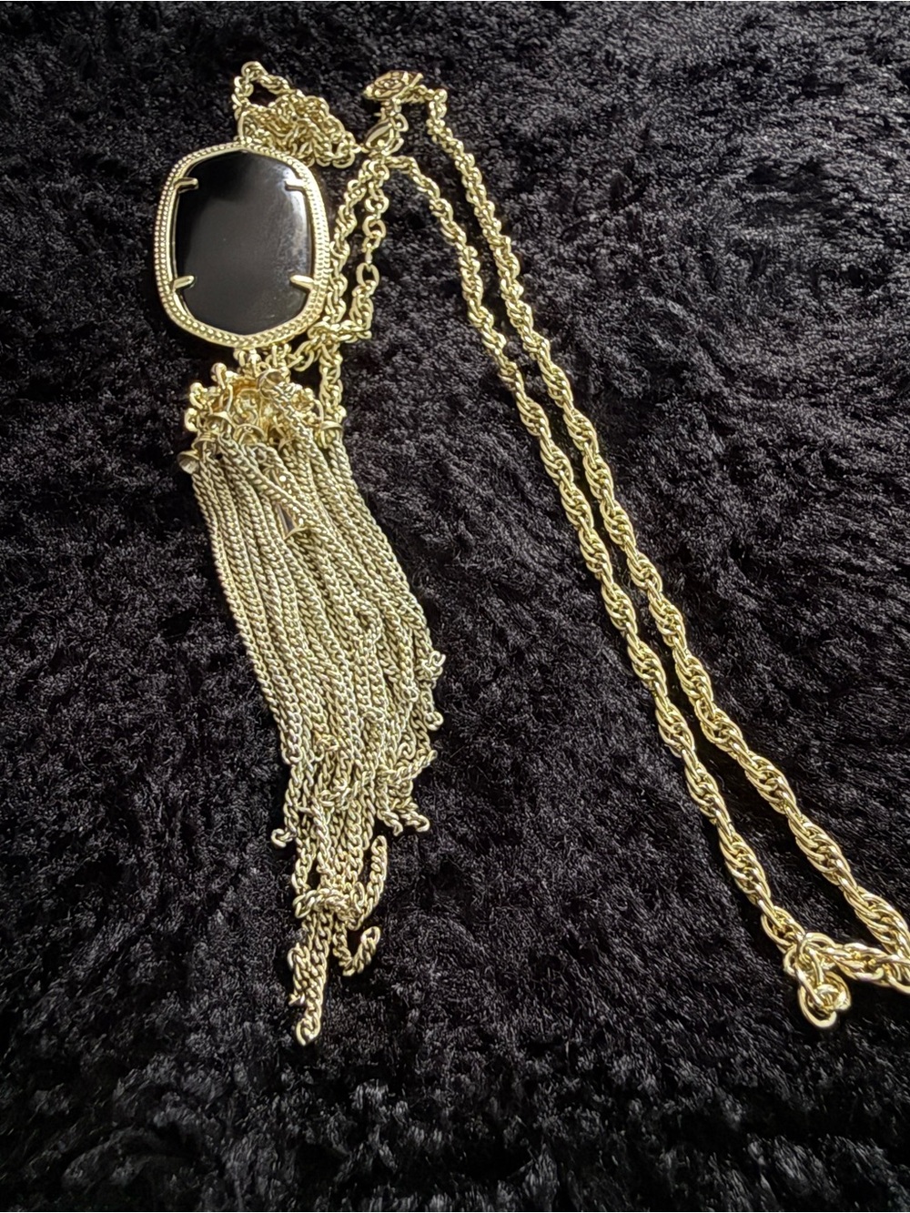 Kendra Scott Rayne Black Opal Gold Tone 36” Tassel Pendant Necklace